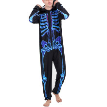 (Black MEN L) Halloween Family Jammies Hooded One Piece Sleepwear Black Kids 8-9Y