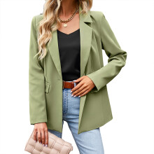 (Green S) Long Sleeve Pure Color Blazer Green L