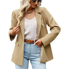 (Khaki M) Long Sleeve Pure Color Blazer Green L