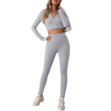 (Grey S) Women Workout Set Zipper Long Sleeve Yoga Tracksuit Grey L