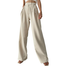 (Apricot L) Long Straight Wide Leg Trousers Black L