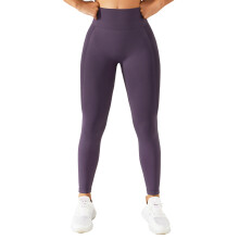 (Purple M) Women Yoga Leggings Quick Dry High Elastic Waist Brown S