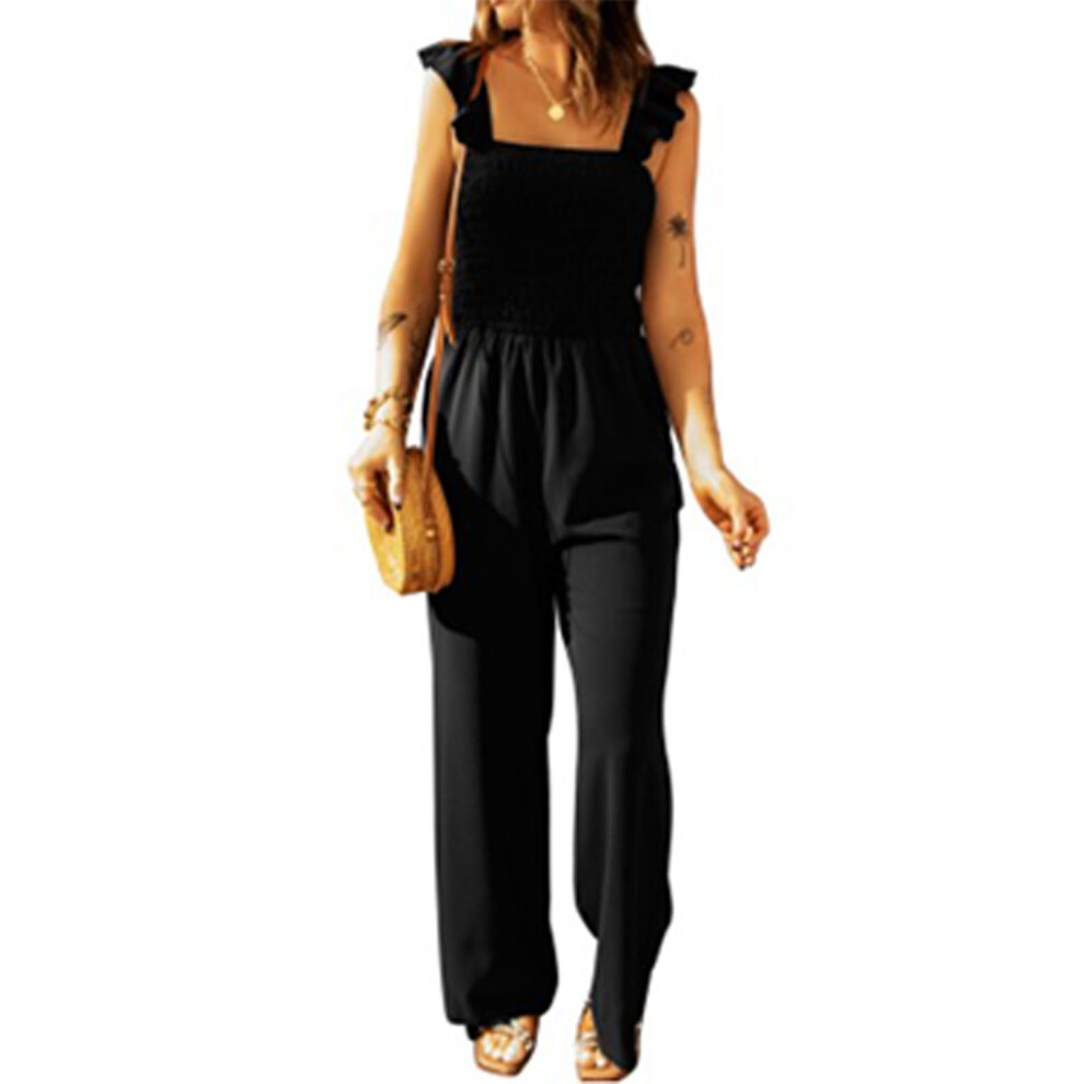 (L Black) Formal Long Jumpsuit Sleeveless Wide Leg Pocket Loose Fit White M-image-OPC-PMKZDDB-NEW