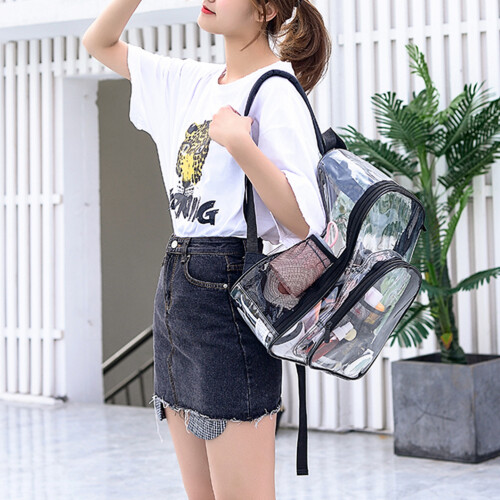 Heavy Duty Clear Backpack Transparent PVC Multi Pockets School 2