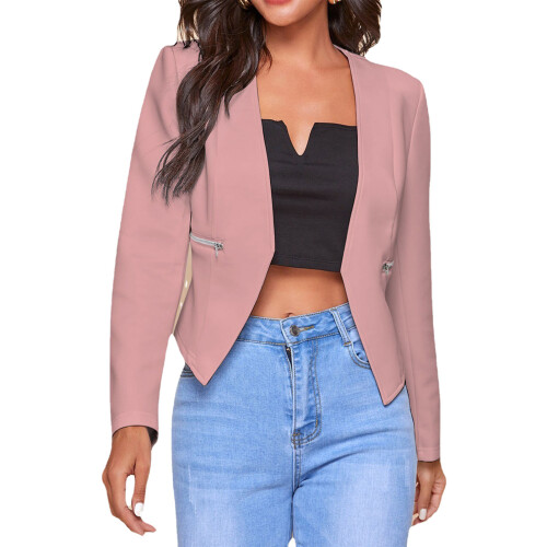(Pink L) Women Blazer Jacket Elegant Open Front Short Blazer Blue M