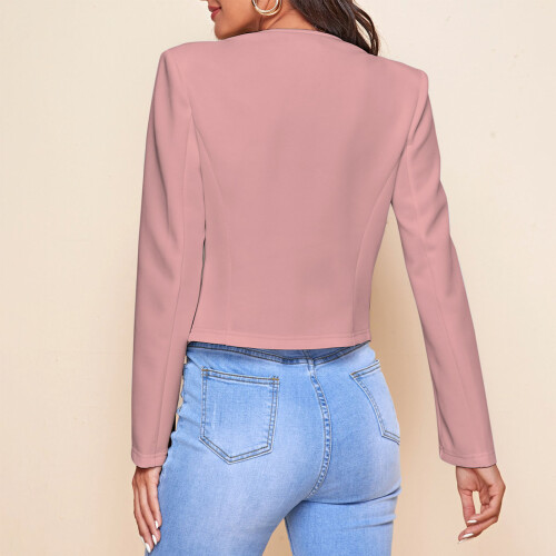 (Pink L) Women Blazer Jacket Elegant Open Front Short Blazer Blue M 2