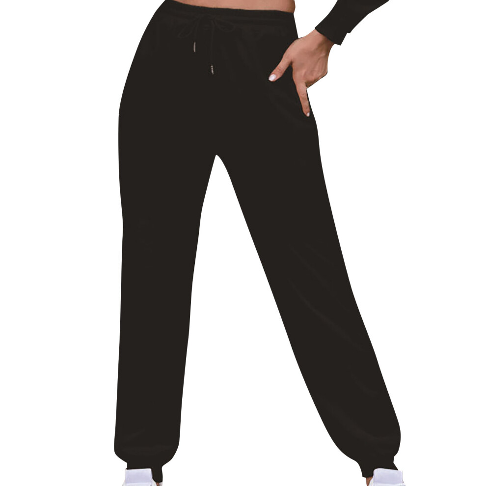 (Black L) Women Sweatpants Elastic Waist Light Yellow S-image-OPC-PMKZR55-NEW