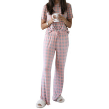(Pink M) Womens Pajamas Set Printed Elastic Waist Short Sleeves Pink M
