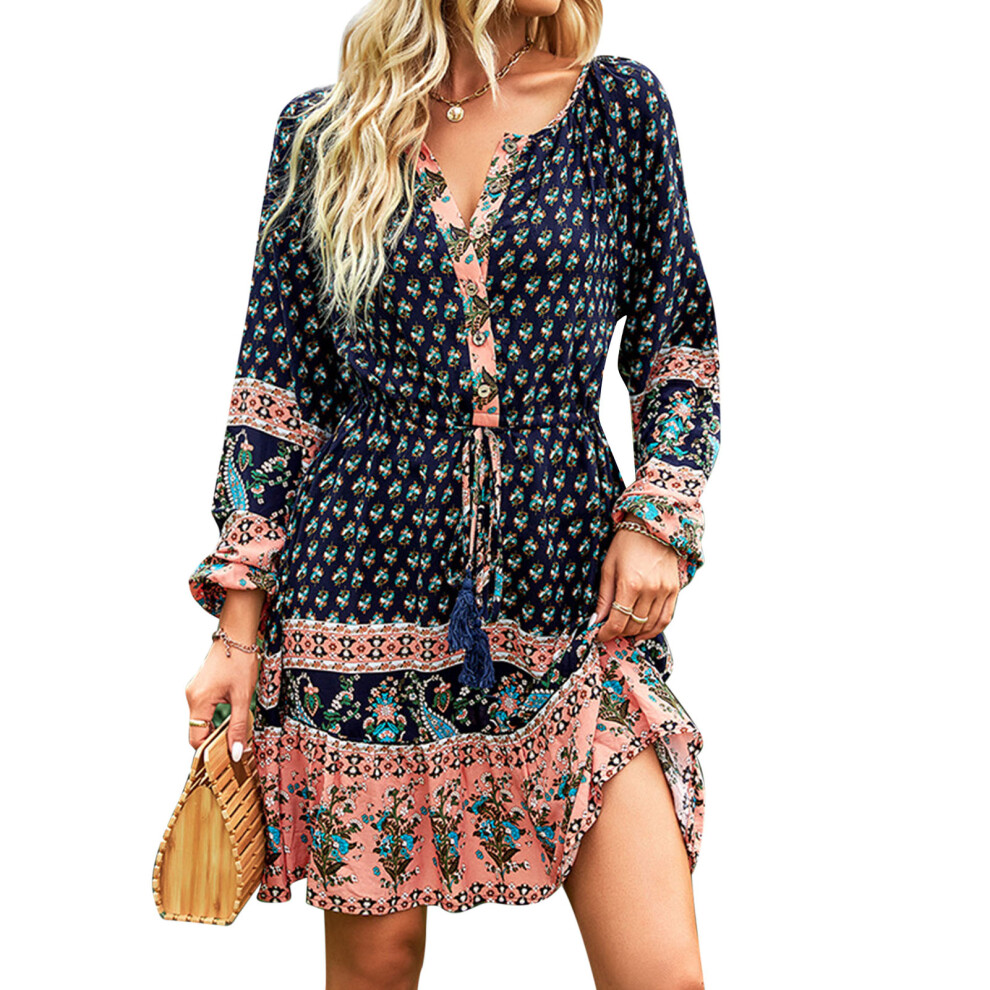 (Dark Blue XL) Elastic A Line Midi Dress 4 Seasons Casual Red XL-image-OPC-PMKZTJS-NEW