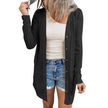 (Black L) Women Long Sleeve Knit Cardigan White M