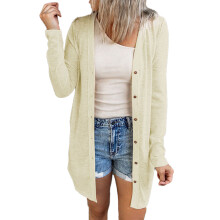 (Apricot M) Women Long Sleeve Knit Cardigan White M