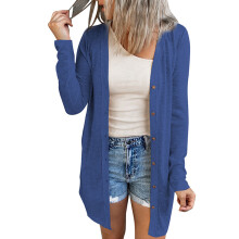 (Royalblue M) Women Long Sleeve Knit Cardigan White M