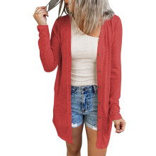 (Red S) Women Long Sleeve Knit Cardigan White M