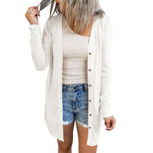 (White S) Women Long Sleeve Knit Cardigan White M