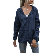 (Dark Blue L) Hooded Waterproof Raincoat for Women Lightweight Hiking Black S