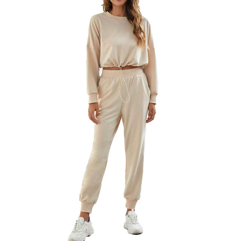 (Apricot S) Sports Suit Drawstring High Waist Sweatsuits Women White S-image-OPC-PMKZWCY-NEW