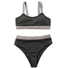 (Grey S) High Waist Bikini Elastic Split Swimwear Grey S