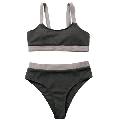 (Grey S) High Waist Bikini Elastic Split Swimwear Grey S