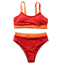 (Red L) High Waist Bikini Elastic Split Swimwear Grey S