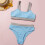(Blue M) High Waist Bikini Elastic Split Swimwear Grey S 3
