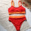 (Red M) High Waist Bikini Elastic Split Swimwear Grey S 3