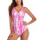 (Pink Stripe S) One Piece Swimwear Drawstring Slim Backless Black L 1
