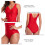 (Red L) One Piece Swimwear Drawstring Slim Backless Black L 5