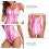 (Pink Stripe S) One Piece Swimwear Drawstring Slim Backless Black L 5