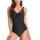 (Black XL) One Piece Swimwear Drawstring Slim Backless Black L 2