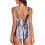 (Black Stripe M) One Piece Swimwear Drawstring Slim Backless Black L 4