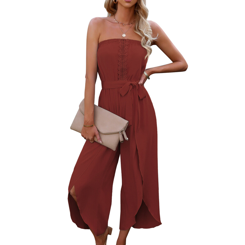 (M Dark Red) Off Shoulder Cropped Jumpsuit Dark Red-image-OPC-PMKZYJD-NEW