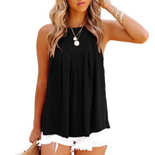 (Black M) Women High Neck Tank Top Loose Summer Sleeveless Racerback Black L