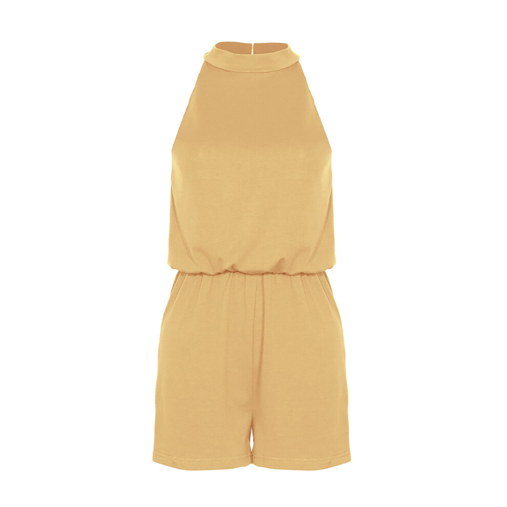 (Yellow XXL) Women Summer Romper Halter Open Back Light Gray XXL-image-OPC-PMKZZKN-NEW