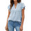 (Blue M) V Neck Ruffle Dotted Blouse 1
