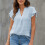 (Blue M) V Neck Ruffle Dotted Blouse 2