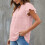 (Pink M) V Neck Ruffle Dotted Blouse 3