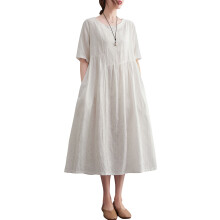 Women Loose Dress Short Sleeve Holiday Casual with Pockets