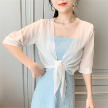 (White 2XL) Plain Chiffon Cardigan Loose Fit Short Sleeve Women White S