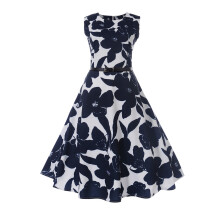 (2XL) Boatneck Dress with Belt Printed Vintage Cotton Women XL