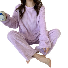 (Purple) Coral Fleece Pajamas Warm Flannel Nightwear Light Pink