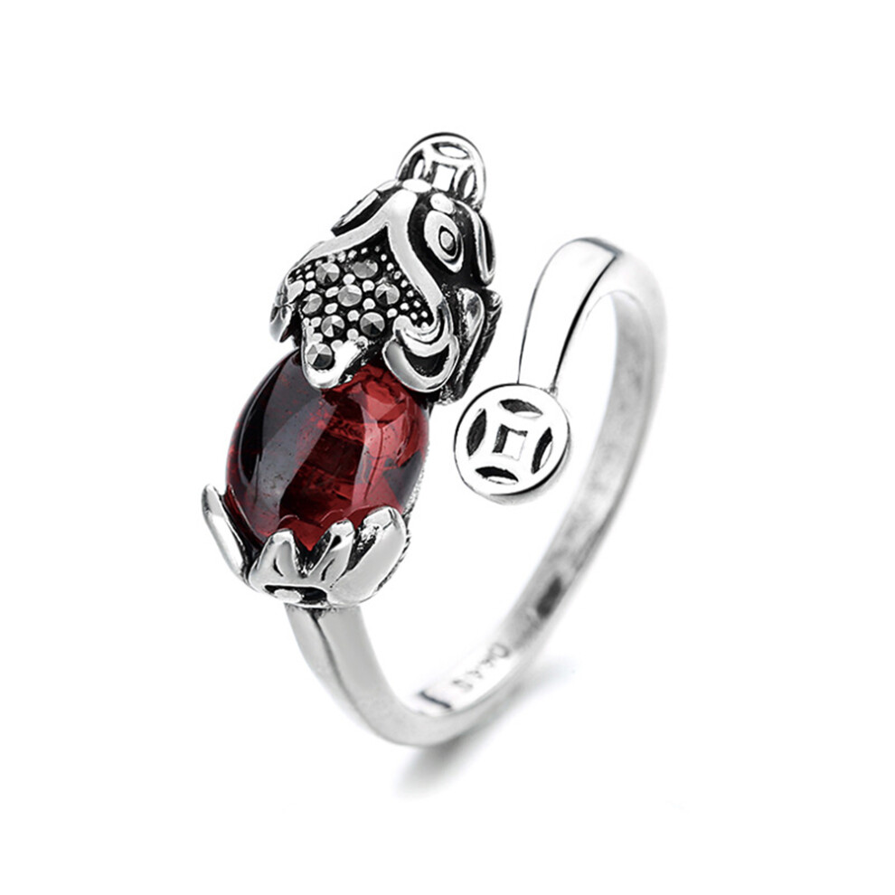 Feng Shui Pixiu Mantra Protection Wealth Ring Adjustable Silver