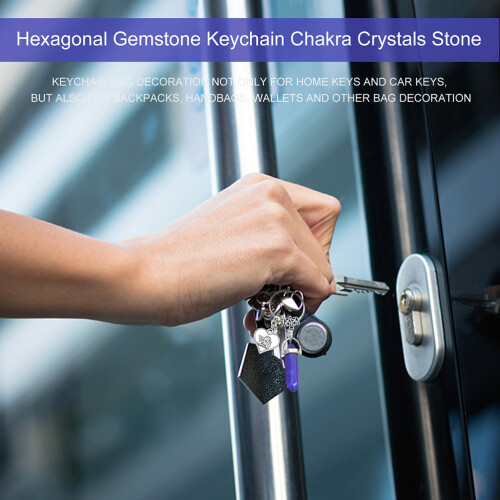 Hexagonal Keychain Chakra Crystals Stone Pendant Keyring 2