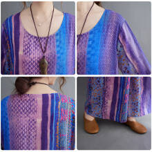 Women Vintage Loose Dress Long Sleeve Print Side Pockets Spring Casual