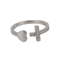 Cross Peach Heart Open Ring Adjustable Fashion Female Jewelry Gift