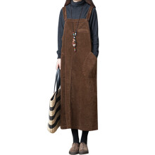 Women Corduroy Vintage Dress Loose Vest Black/Coffee