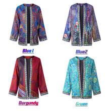 Vintage Print Cardigan Long Sleeve Pocket Loose Casual Jacket