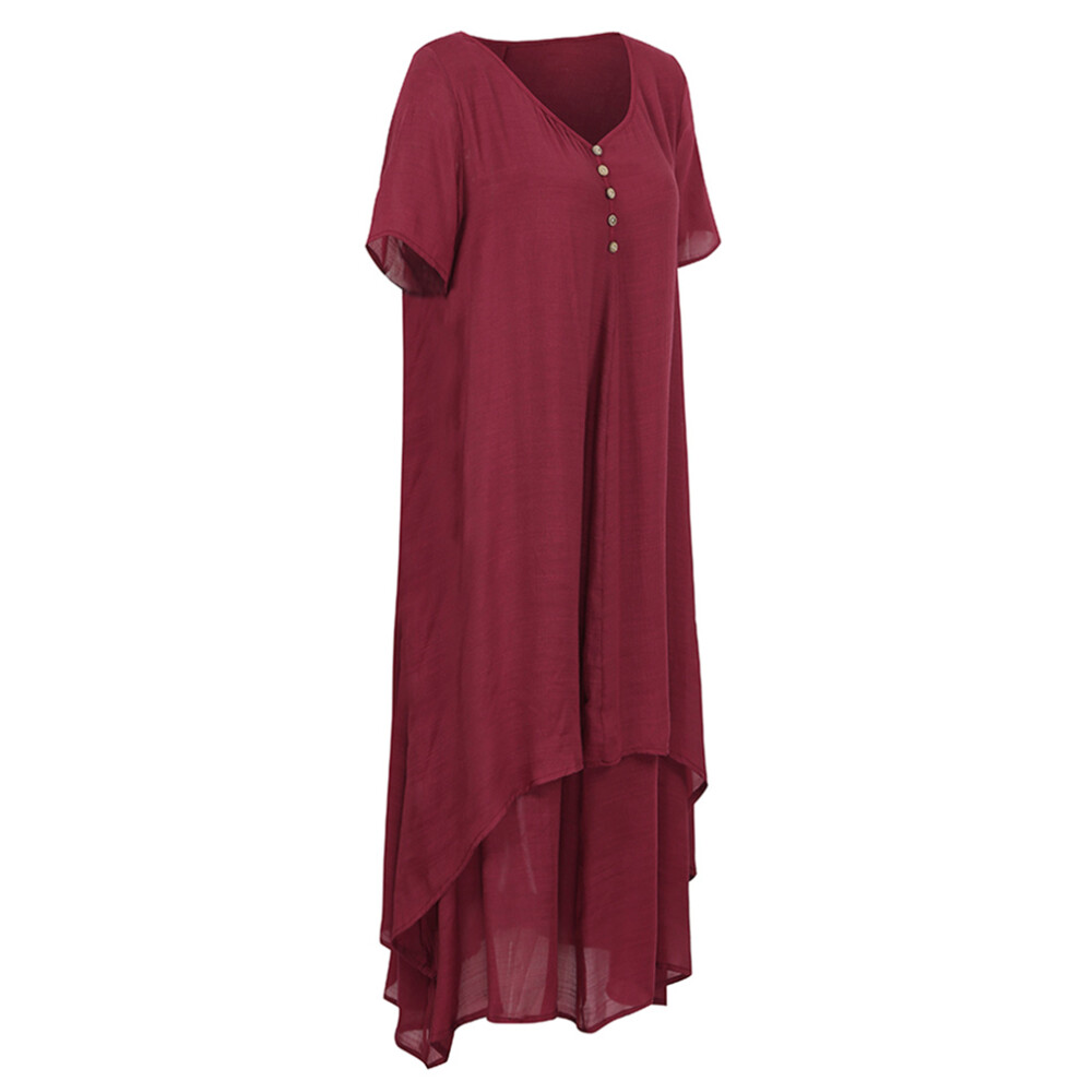 Women Loose Maxi Dress Short Sleeve Boho Summer Solid Color-image-OPC-PMM26BH-NEW