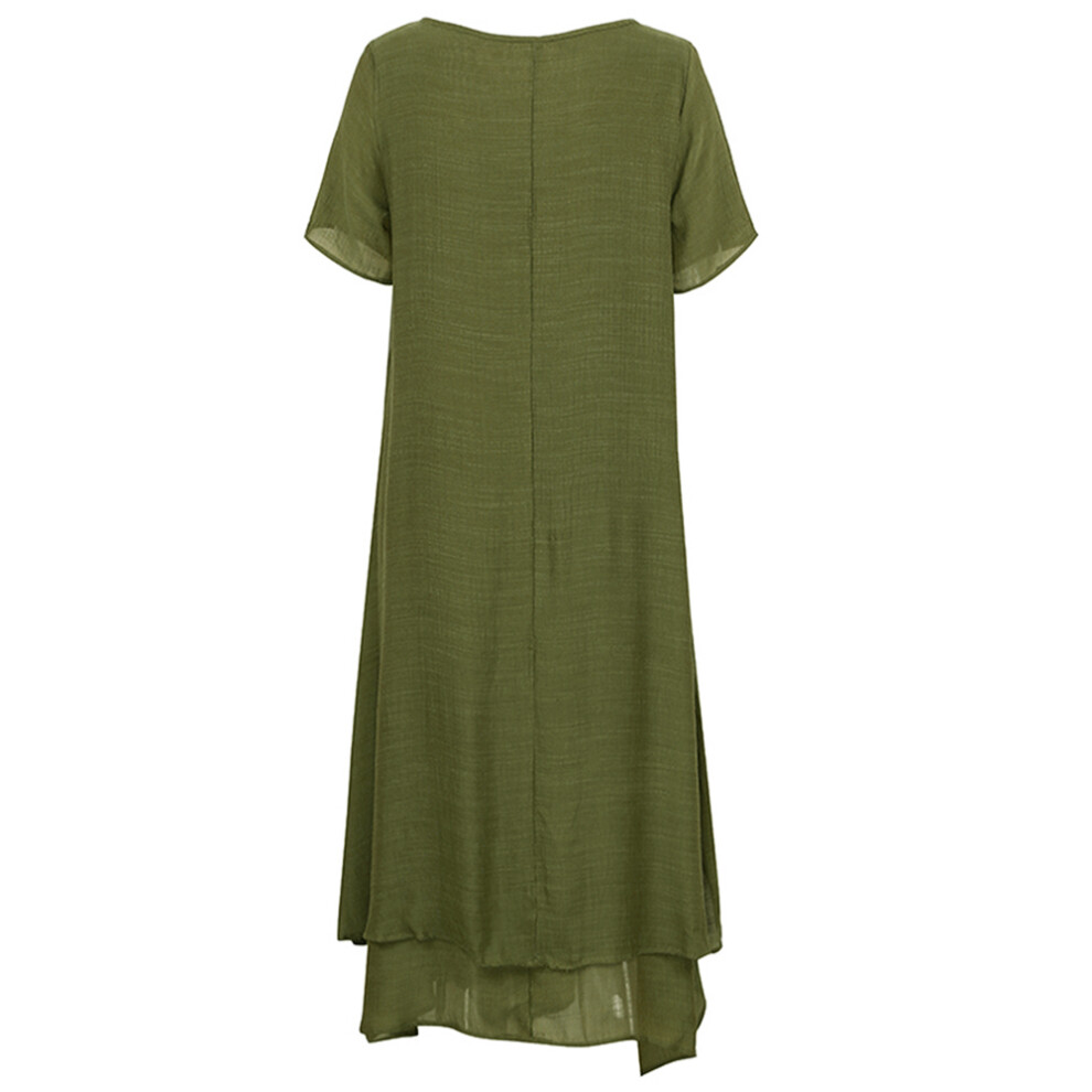 Women Loose Maxi Dress Short Sleeve Boho Summer Solid Color-image-OPC-PMM26BT-NEW