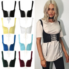 Women Lace Up Corset Belt Tank High Waist Shoulder Tie Up Zipper