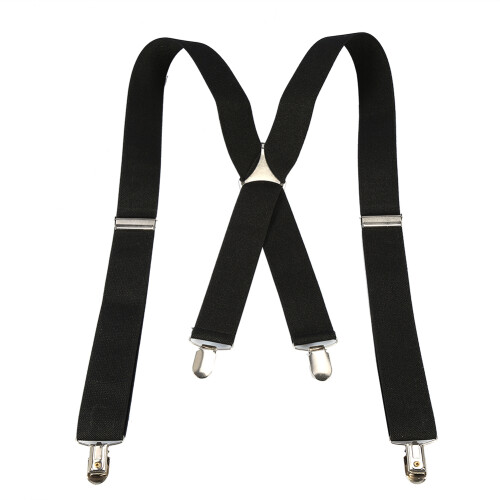 Elastic Suspender 3.5cm Width X Shape Adjustable 4 Clips Black